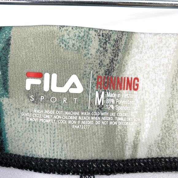 Fila Running Performance Leggings Womens Size Medium Black Gray Green Swirl - Picture 6 of 6